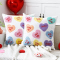 Moukeren 2 Pcs Valentine's Day Throw Pillow Covers 18 x 18 Inch Conversation Heart Embroidery Cushion Covers Candy Love Heart Va