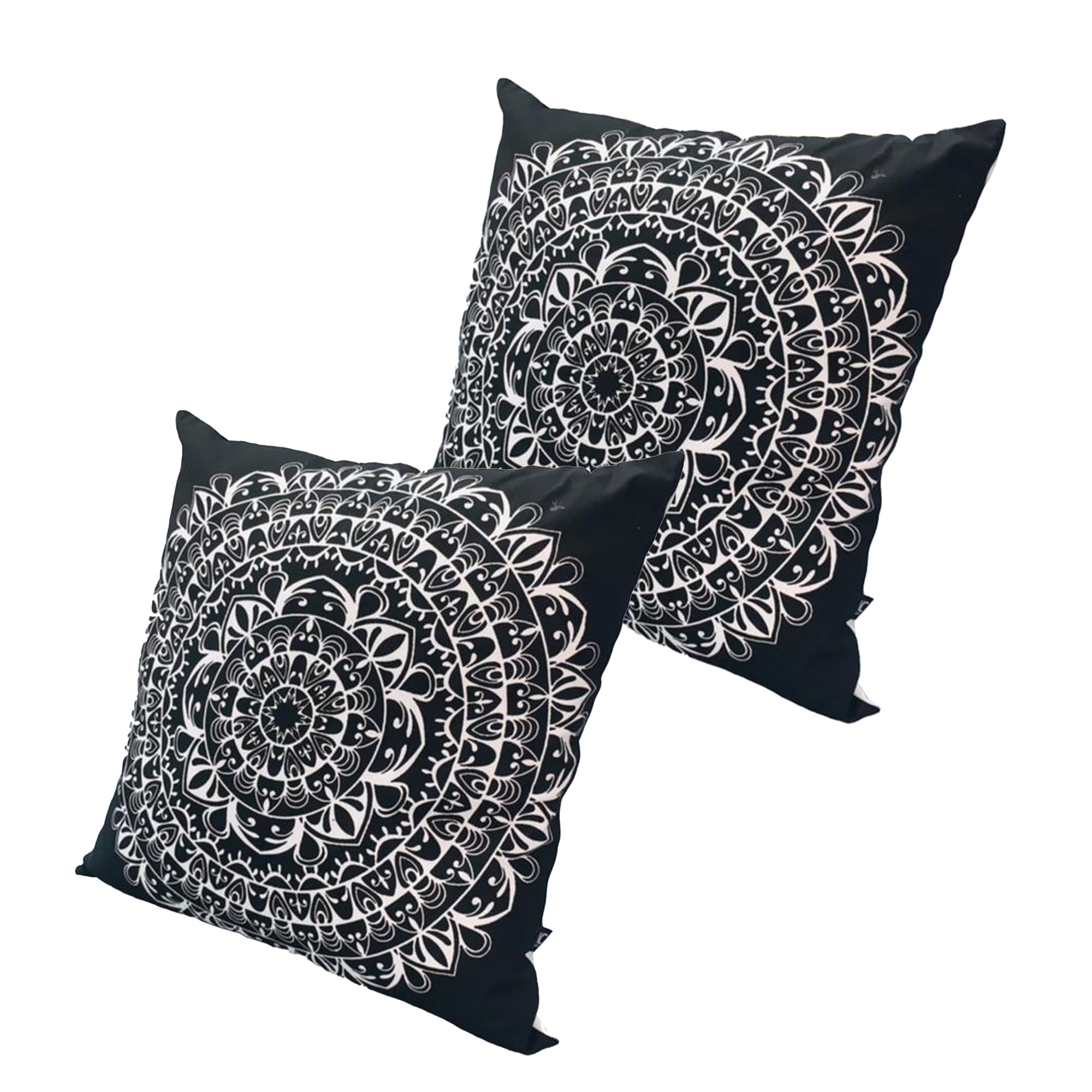 TUP The Urban Port 20 x 20 Square Cotton Accent Throw Pillows, Mandala Pattern, Set of 2, Black, White, 2 Count