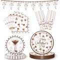 Qinyoung 25 Set Galentines Day Party Banner Decorations Espresso Martini Pink Bow Tableware Set Galentines Day Disposable Paper 