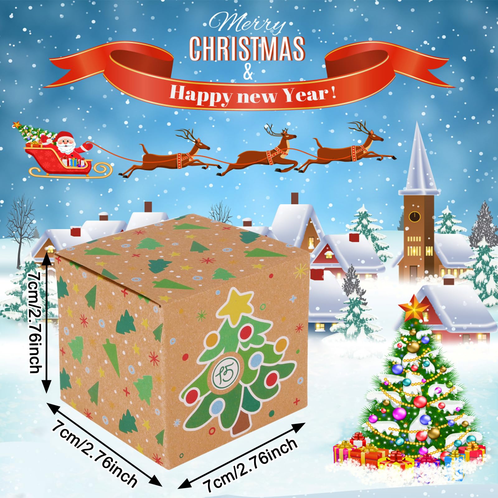 Phogary Diy Christmas Advent Calendar Boxes, 24 Days Kraft Paper Advent Gift Boxes Christmas Countdown Calendar Boxes Fillable A