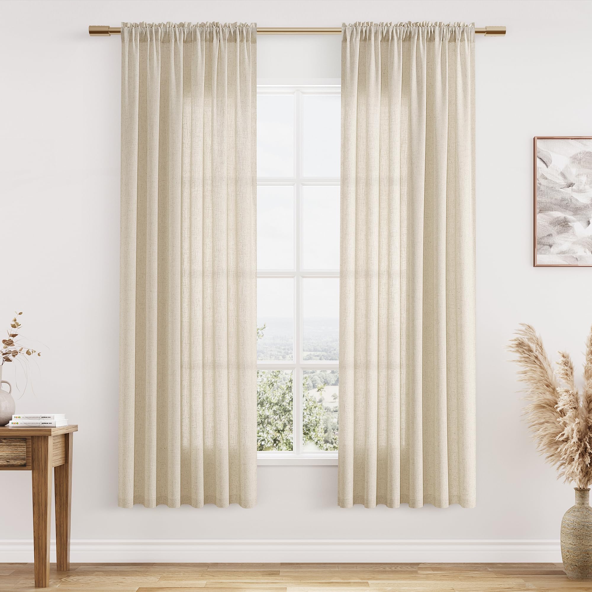 Guken Linen Curtains 72 Inch Length For Living Room Bedroom 2 Panels Set Rod Pocket Light Filtering Semi Sheer Window Curtains 5