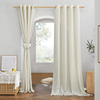 Nicetown Thick Linen Curtains Extra Long 120 Inch Length, Rustic Grommet Privacy Added Vertical Flax Semi Sheer Panels For Farmhouse/Living Room, Off White, W55 X L120, 2 Panels