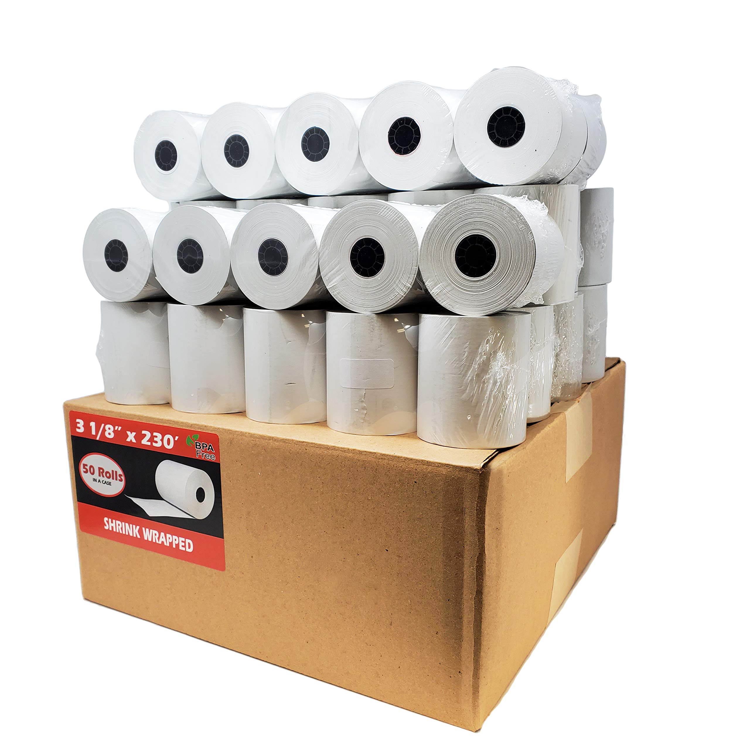 (50 Rolls) 3 1/8 X 230 Thermal Paper Receipt Rolls (55 Gsm Premium Quality German Paper) Fits All Pos Cash Registers Bpa Free -