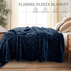 Exclusivo Mezcla Queen Size Flannel Fleece Blanket, Super Soft 3D Checkered Jacquard Bed Blanket, Cozy Fluffy Lightweight Blanke
