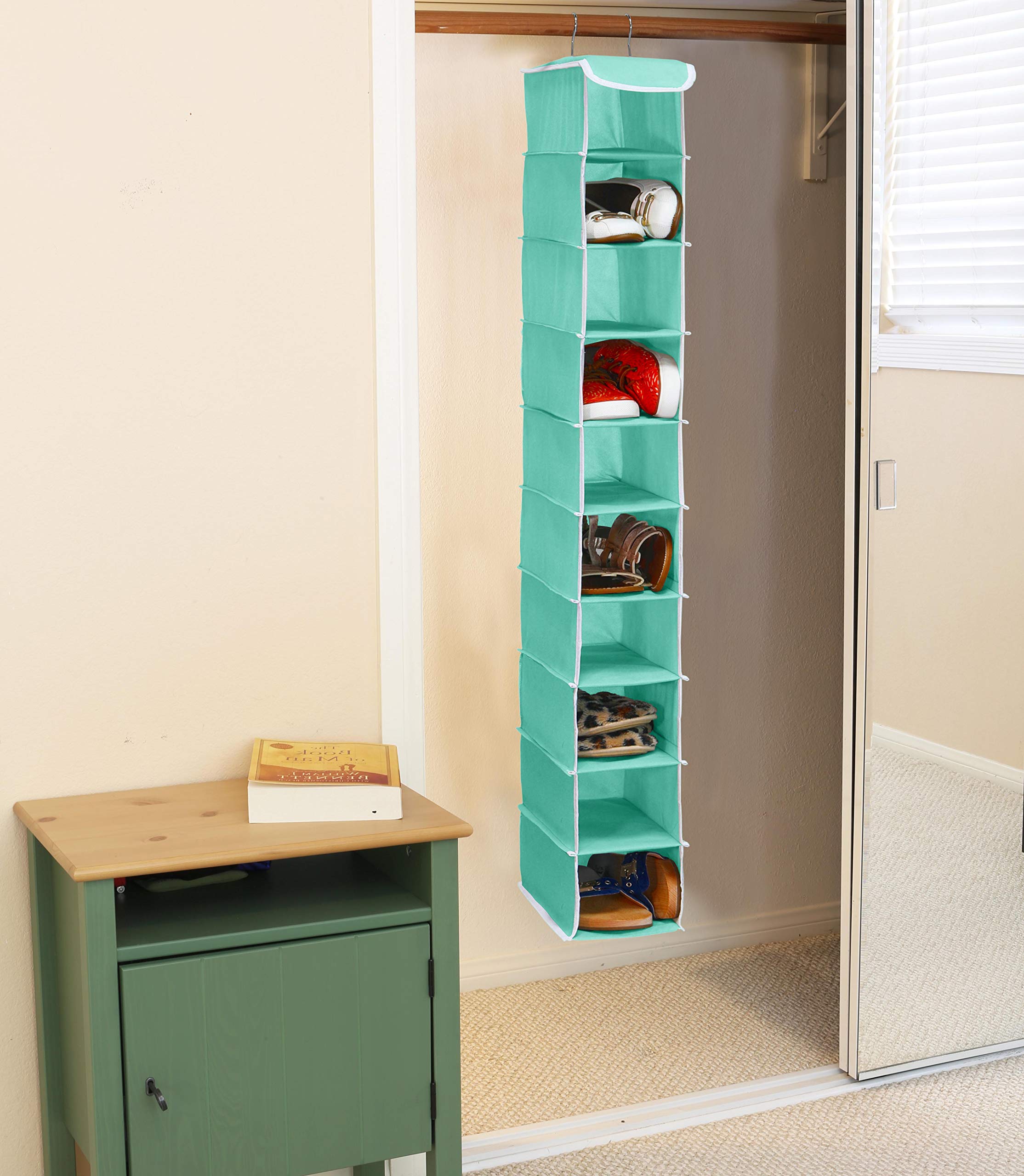 Simple Houseware 10 Shelves Hanging Shoes Organizer Holder For Closet W/ 10 Pockets, Turquoise