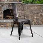 Flash Furniture Luke Commercial Grade 4 Pack Black-Antique Gold Metal Indoor-Outdoor Stackable Chair