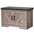 Homsho 2-Tier Storage Bench, Shoe Bench With Padded Seat Cushion, Entryway Bench With 2 Barn Doors, Adjustable Shelf, 13.8' D X 27.6' W X 17.7' H, For Entryway, Living Room, Bedroom, Greige