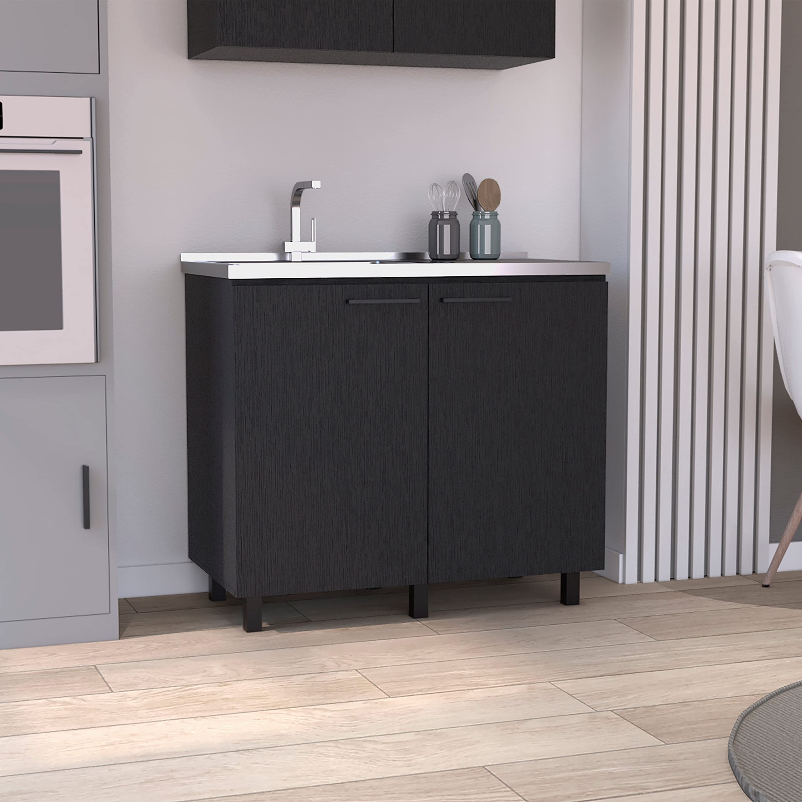 Salento 2 Freestanding Utility Base Cabinet With Stainless Steel Countertop And 2-Door - Thumbnail 2