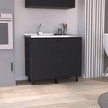 Salento 2 Freestanding Utility Base Cabinet With Stainless Steel Countertop And 2-Door, Black