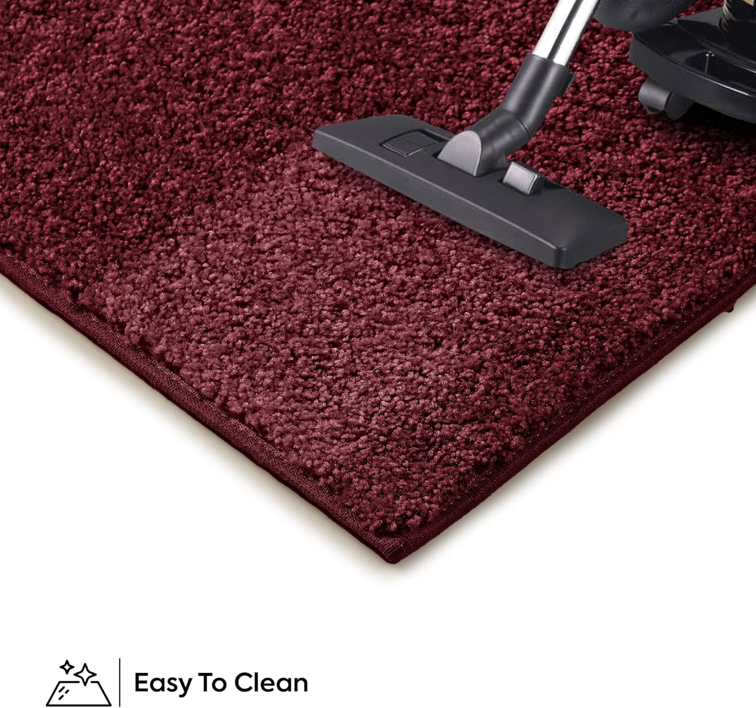 Pet Friendly Solid Color Area Rugs Burgundy - 2' X 8' Oval, Indoor, Stain Resistant, Perfect For Living Room, Bedroom, Dining Ro