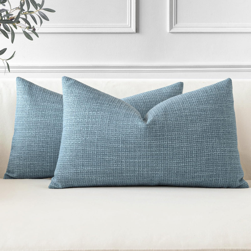 OTOSTAR Pack of 2 Throw Pillow Covers 12x20 Inch Linen Blue Pillowcases Farmhouse Decorative Solid Pillow Covers 30x50 cm Lumbar