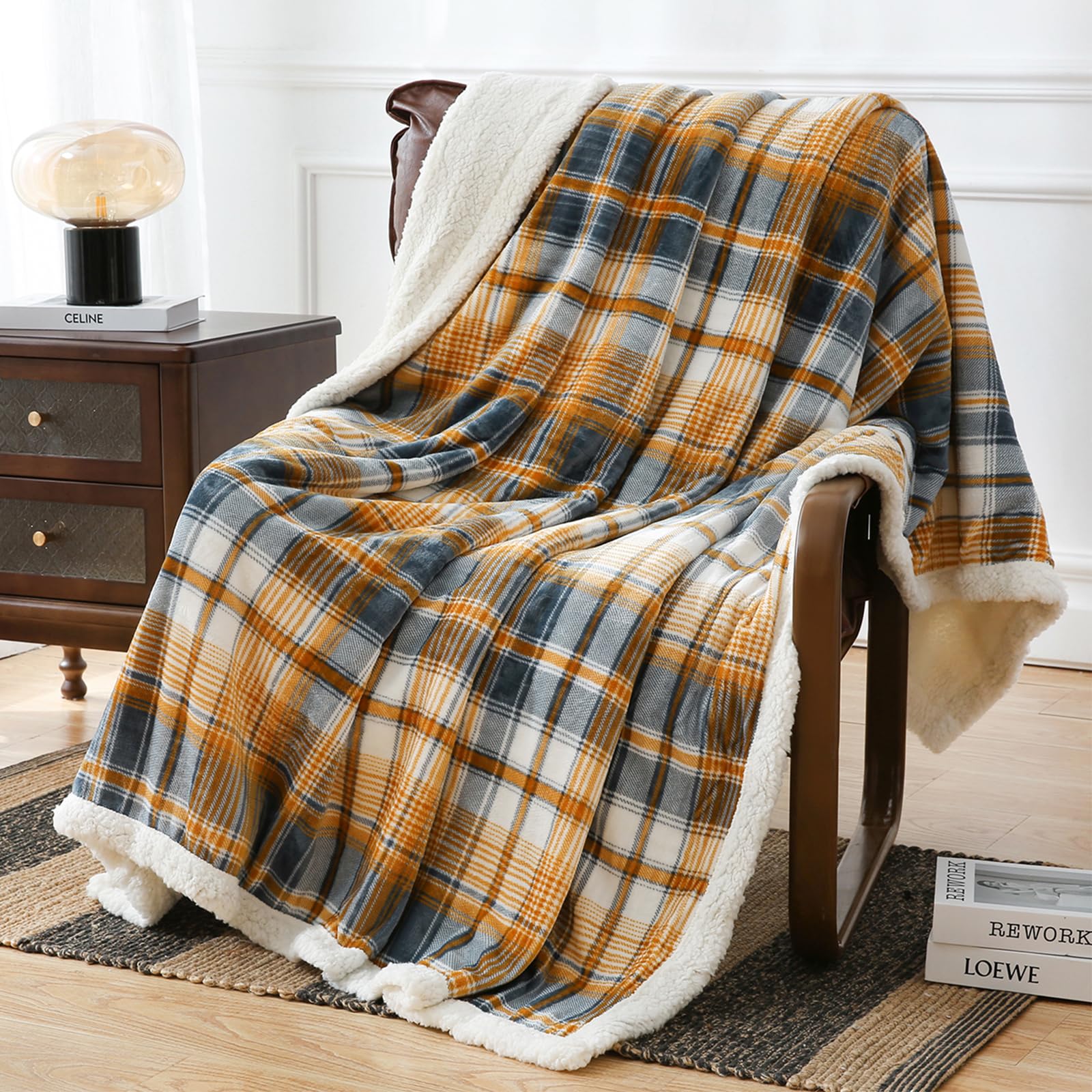 PU MEI Sherpa Blanket Twin Plaid Thick Bed Blanket, 60   *80    Super Soft Flannel Fuzzy Fleece Reversible Velvet Plush Warm Bla
