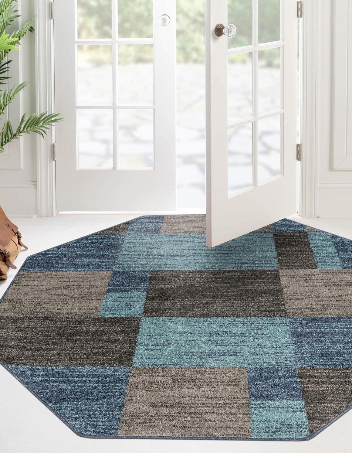 Unique Loom Autumn Collection Area Rug - Providence (5' 3'' Octagon, Blue Gray/ Light Brown)