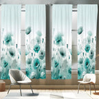 Ambesonne Turquoise Window Curtains Pack of 2, Chill Atmosphere of Flowering Poppy Scene with Oceanic Green Tones, Lightweight S