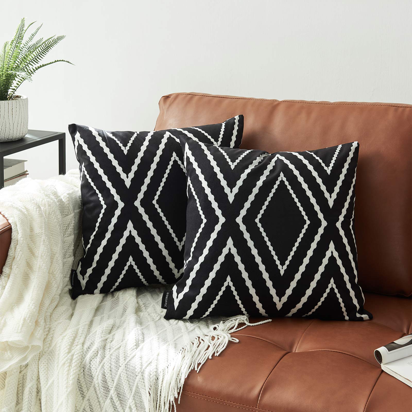 Nestinco Set of 2 Black Pillow Covers 24 x 24 inches Boho Aztec Polyester Blend Decorative Throw Pillow Covers for Sofa Couch Be
