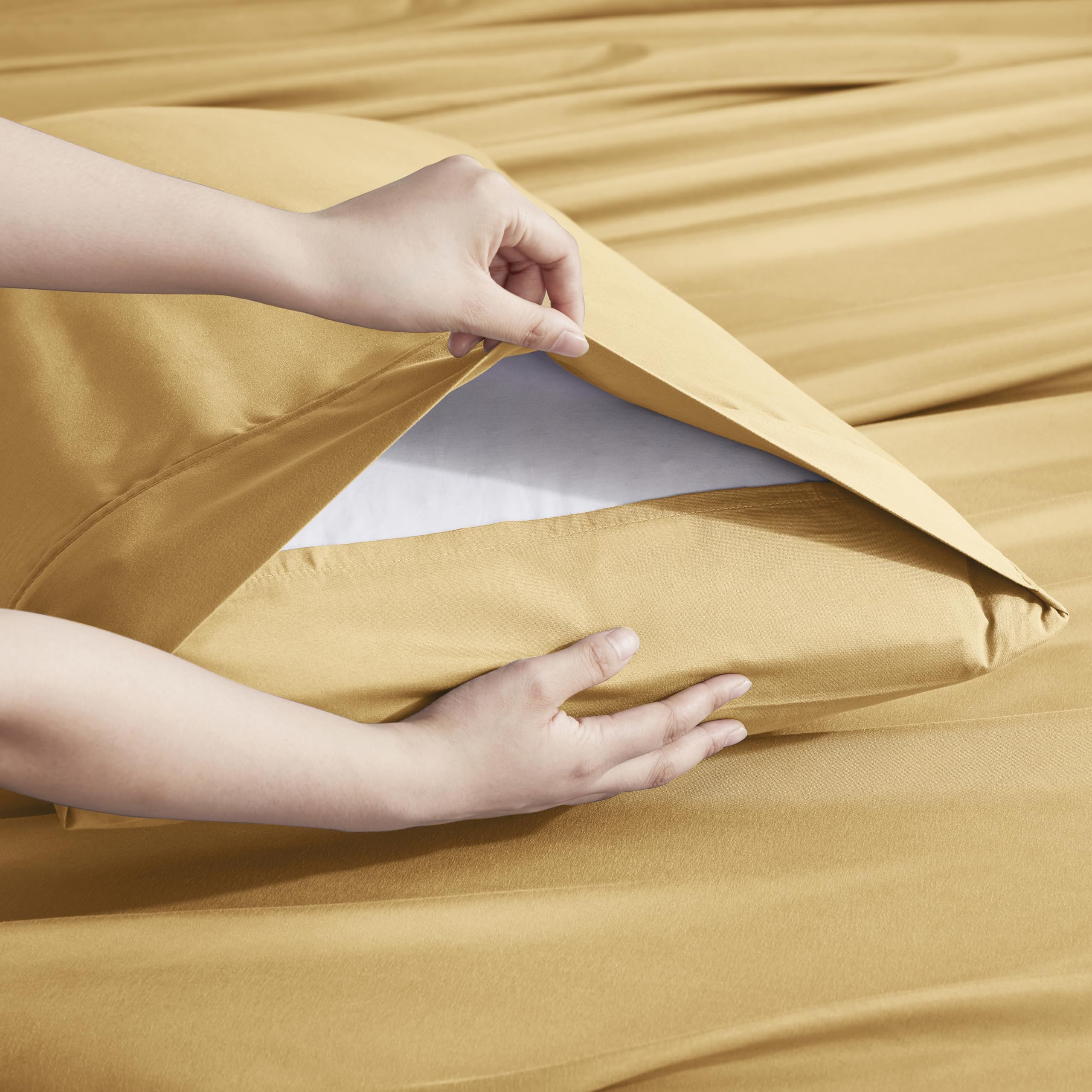 Nestl Extra Deep Pocket Split King Sheet Set - 7 Pc Soft Microfiber Split King Sheet Sets Deep Pocket - Fade Resistant Bedding Sheets & Pillowcases - Split King, Camel Gold