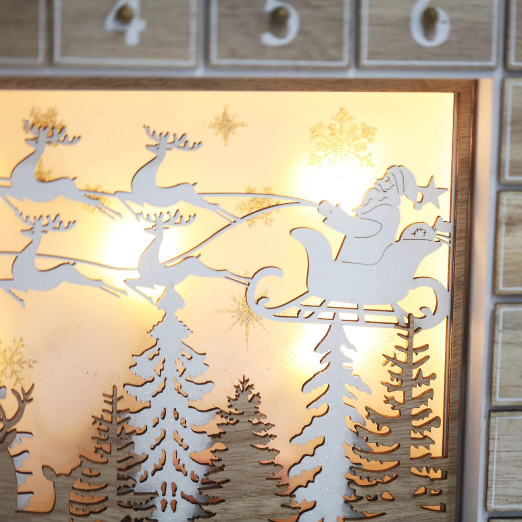 Brubaker Reusable Wooden Advent Calendar To Fill - Flying Santa Claus With Led Lighting - Diy Christmas Calendar 13.98 X 2.36 X