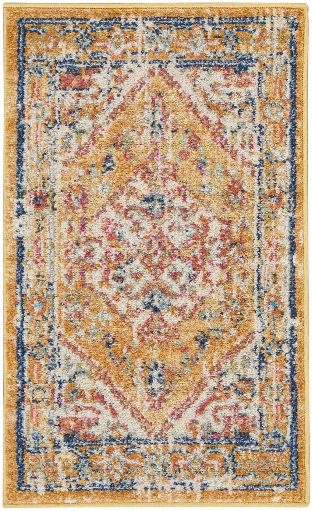 HomeRoots Ivory/Yellow 100% Polypropylene 2’ x 3’ Ivory and Yellow Center Medallion Scatter Rug