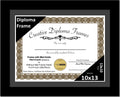 Creative Picture Frames 10x13 Classic Black Diploma Frame with Black Mat Glass Easel and Installed Wall Hangers | Frame Holds 11