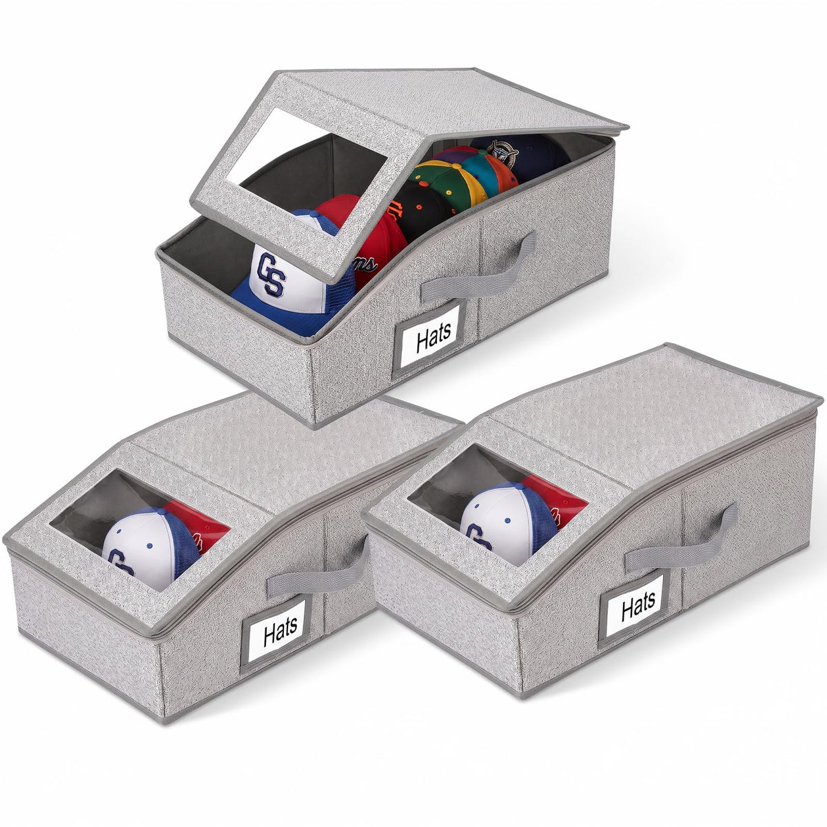 Bribay 3 Pack, Hat Organizer for Baseball Caps Gray Stackable