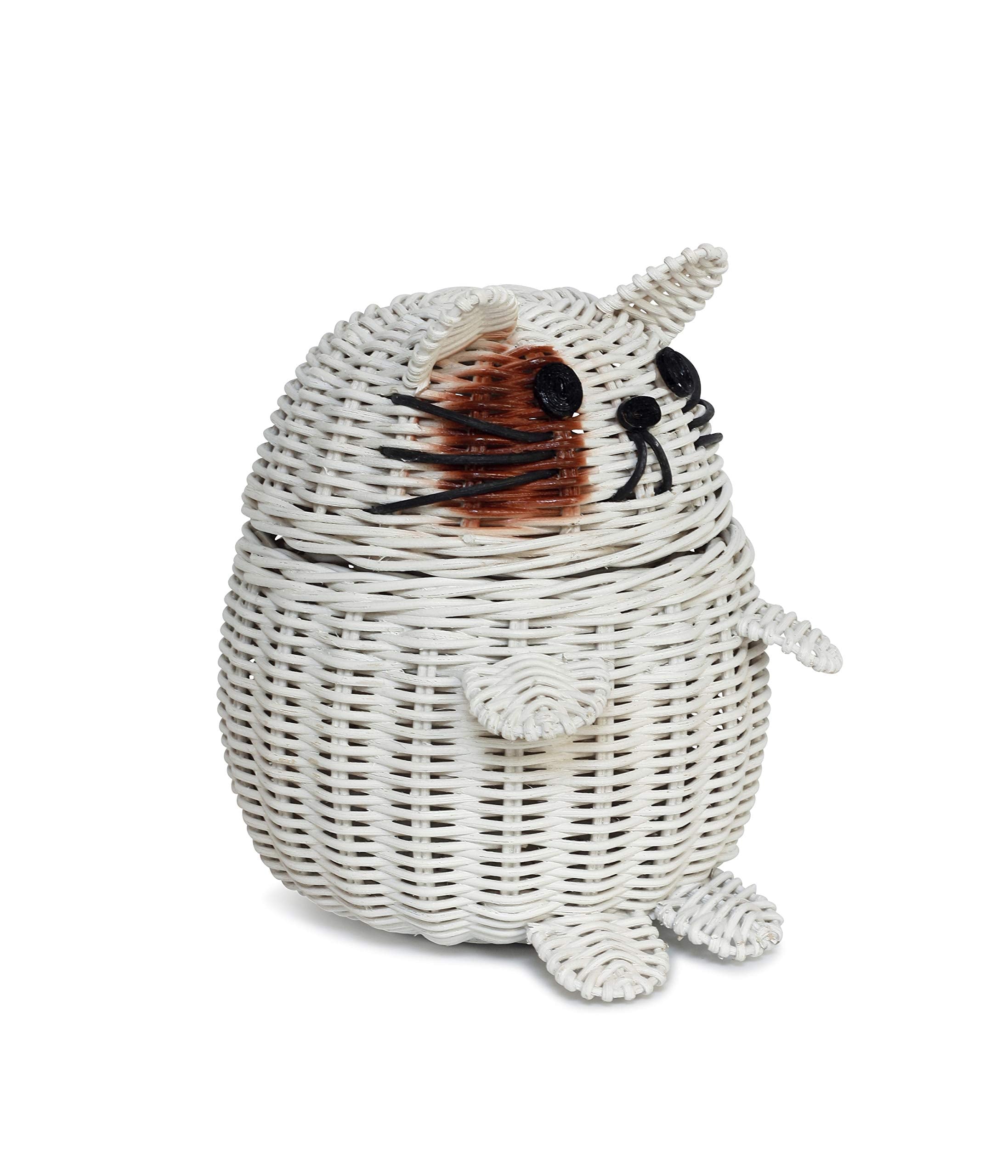 G6 Collection Cat Rattan Storage Basket With Lid Decorative Bin Home Decor Hand Woven Shelf Organizer Cute Handmade Handcrafted