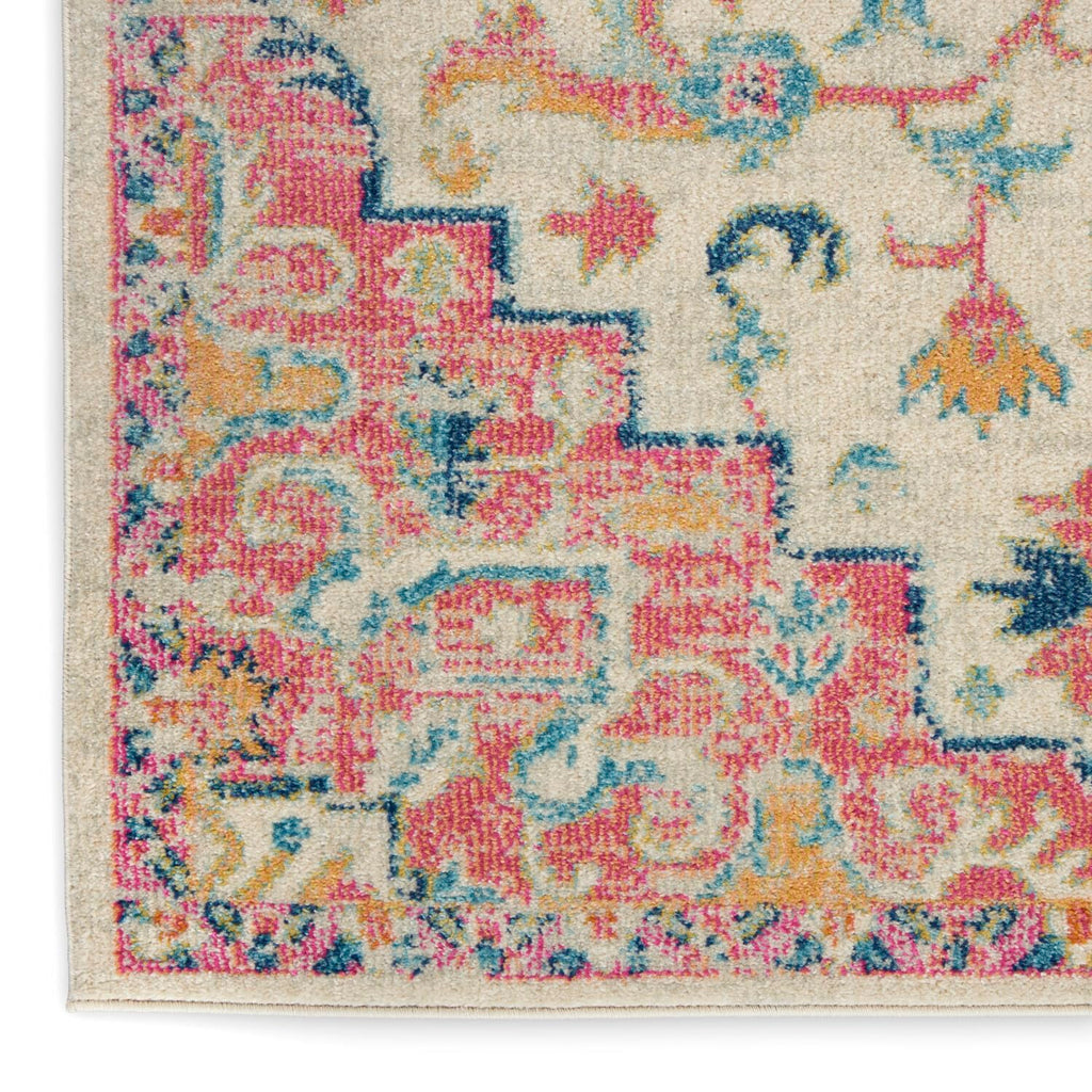 Nourison Passion Ivory/Pink 1'10' X 6' Area Rug, Boho, Moroccan, Bed Room, Living Room, Dining Room, Kitchen, Easy Cleaning, No