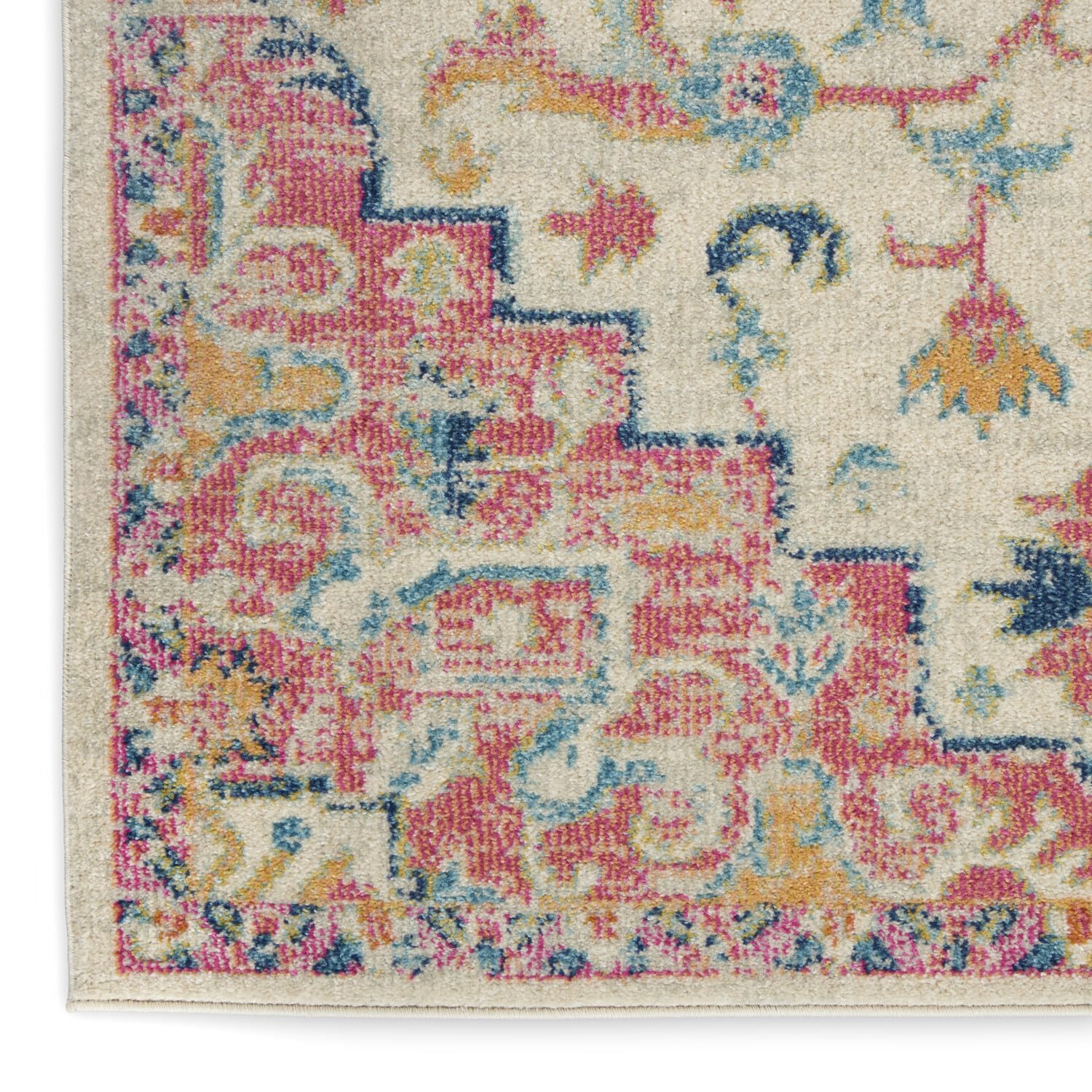 Nourison Passion Ivory/Pink 1'10' X 6' Area Rug, Boho, Moroccan, Bed Room, Living Room, Dining Room, Kitchen, Easy Cleaning, No