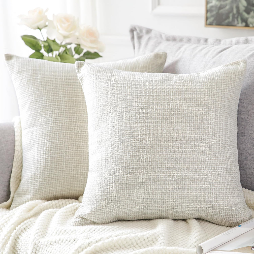 Otostar Linen Throw Pillow Covers Set Of 2 Decorative Square Pillowcases Cushion Covers 14X14 Inch For Home Decor Sofa Bedroom Car 35 X 35 Cm Beige