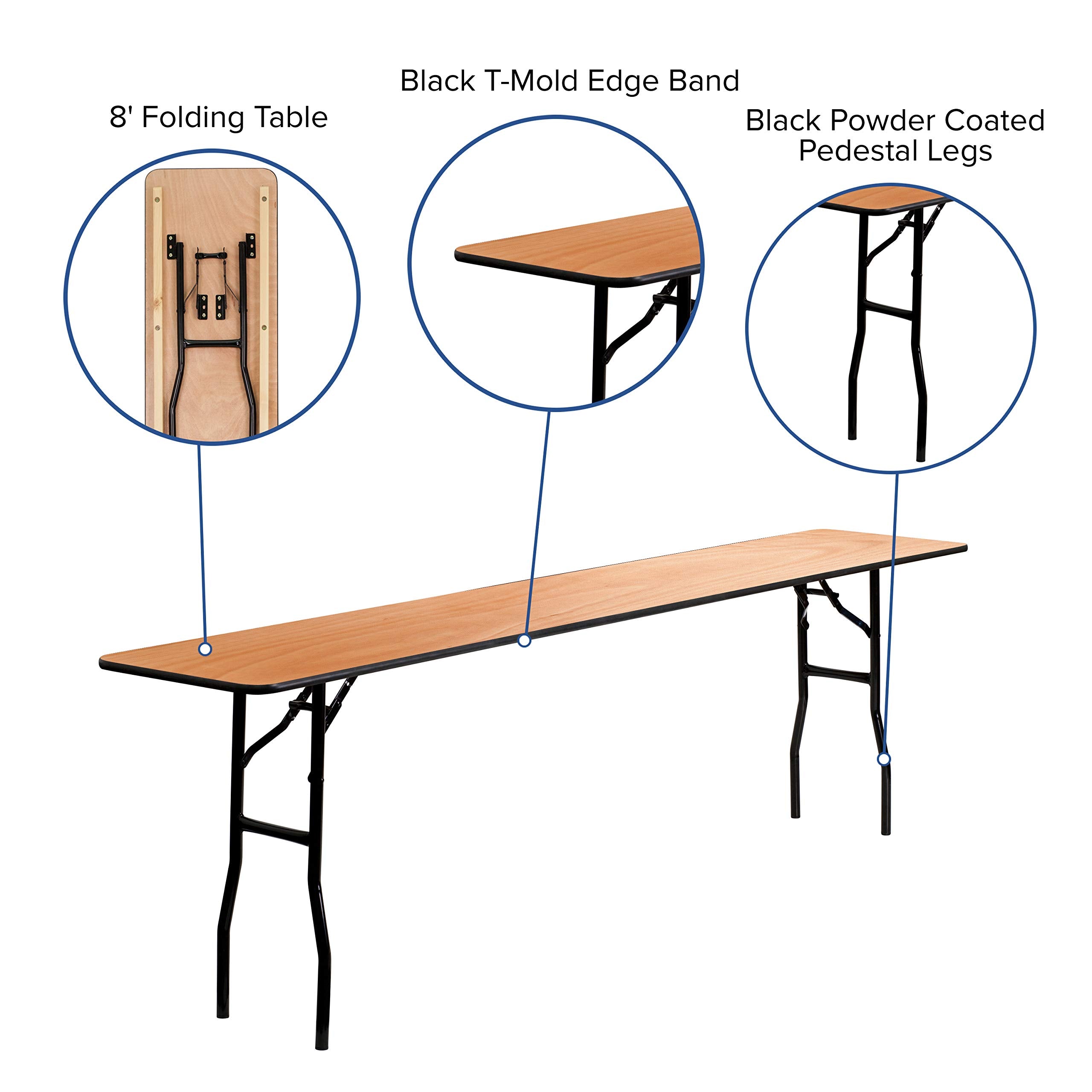 Flash Furniture Gael 8' Wood Folding Training and Event Table, Rectangular Folding Training Table with Smooth Clear Coated Finished Top, Natural