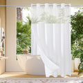 Gibelle No Hook Waffle Weave Shower Curtain with Snap-in Fabric Liner Set for Bathroom, Hotel Style with Mesh Top Window, Waterp