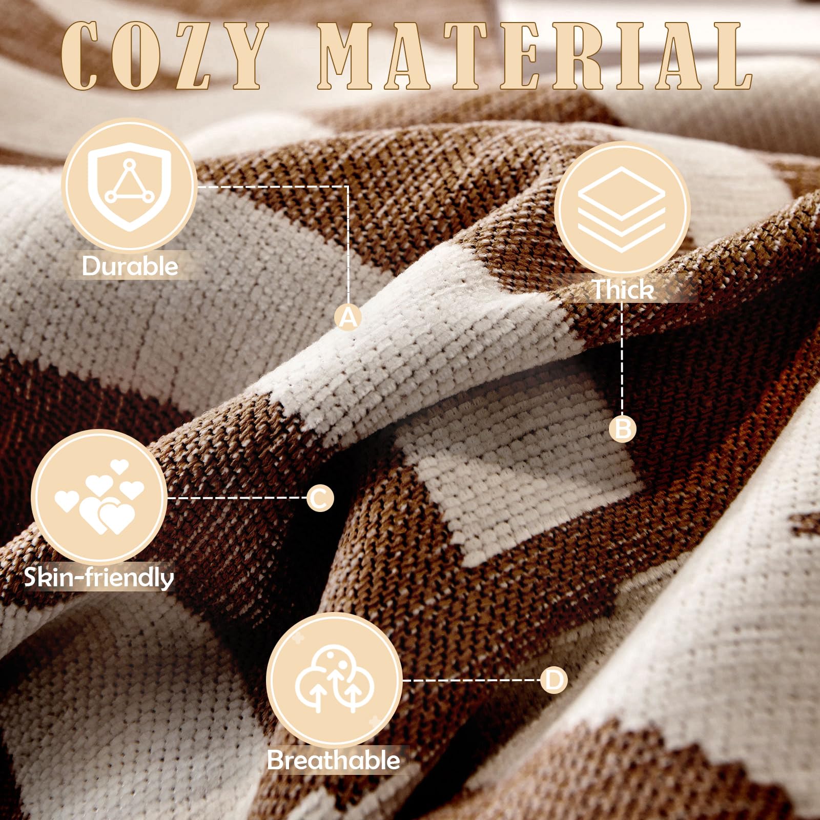 Handontime Chocolate Boho Couch Cover Reversible Sofa Covers For 3 Cushion Couch Washable Couch Sofa Cover For Dogs Dark Couches Covers Chenille Couch Protector Couch Covers For Sofa, 71' X134'