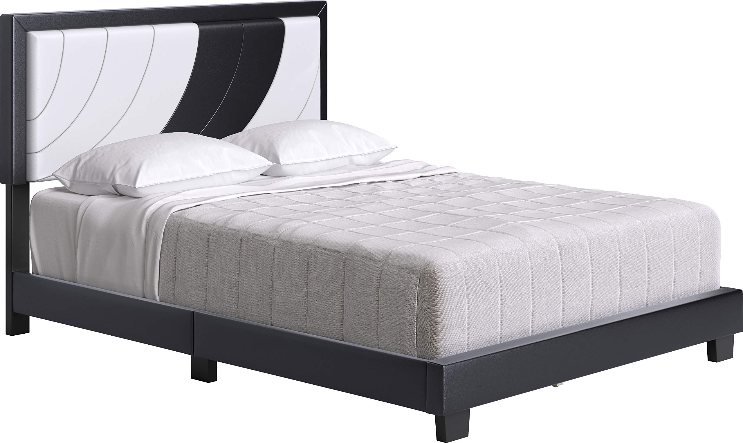 Boyd Sleep Bree Upholstered Platform Bed with Headboard and Durable Mattress Foundation with Strong 14 Wood Slat Supports, No BoxSpring Required: Full, White/Black