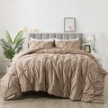 Andency Taupe Comforter Twin(66X90Inch), 2 Pieces(1 Pintuck Comforter, 1 Pillowcase) Microfiber Pinch Pleat Comforter Set Twin Size, Lightweight And Soft Bedding Comforter Set