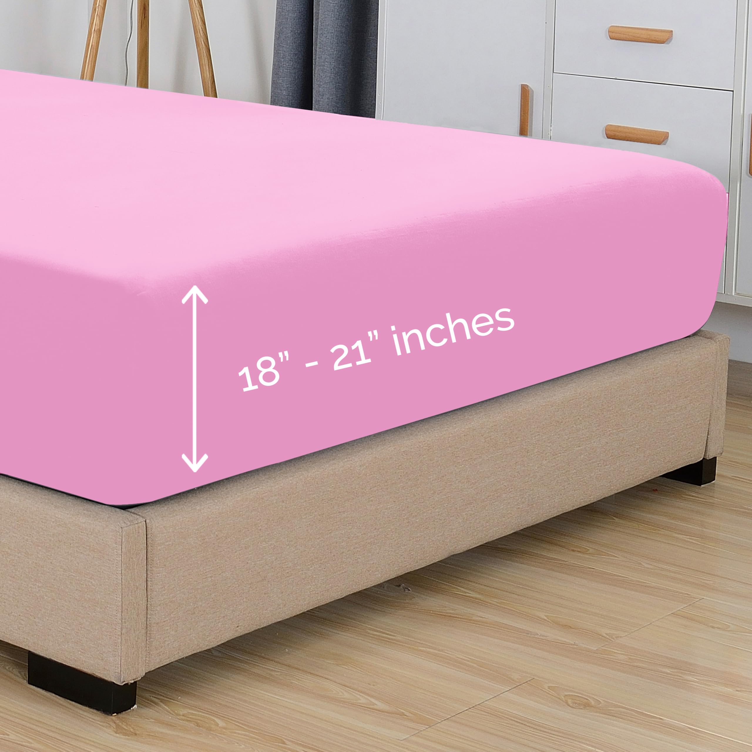 Elegant Comfort 1500 Premium Hotel Quality 18-21 Inches Deep - Extra Deep Pocket Single Fitted Sheet For High Mattress, Luxury And Softest, Smart Pocket - Wrinkle Free, Twin/Twin Xl, Light Pink