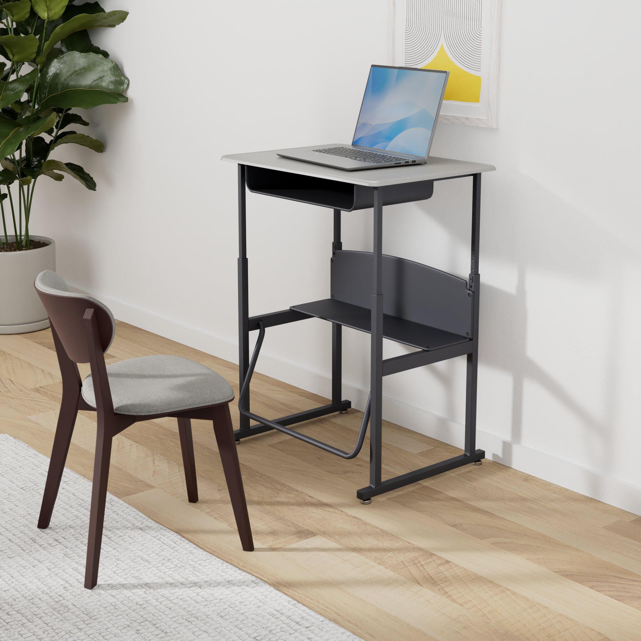 Safco AlphaBetter Student Standing Desk with Storage Book Box, Adjustable Height with Shelf and Swinging Pendulum Foot Rest, 28&quot; W x 20&quot; D, Black