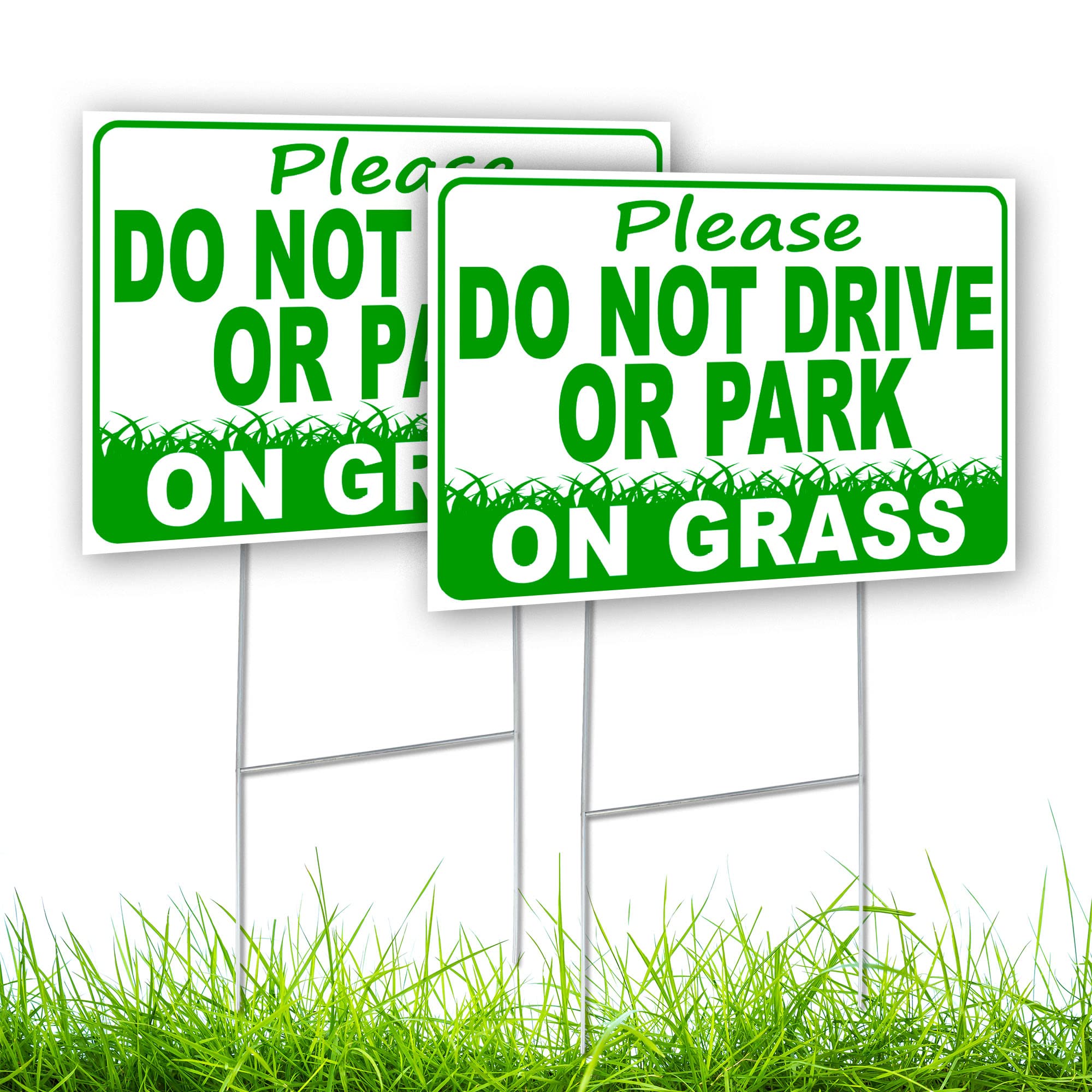 2Pc Please Do Not Drive Or Park On Grass Yard Sign - 8X12 Double Sided Coroplast No Parking On Grass Sign - Keep Off Grass Sign
