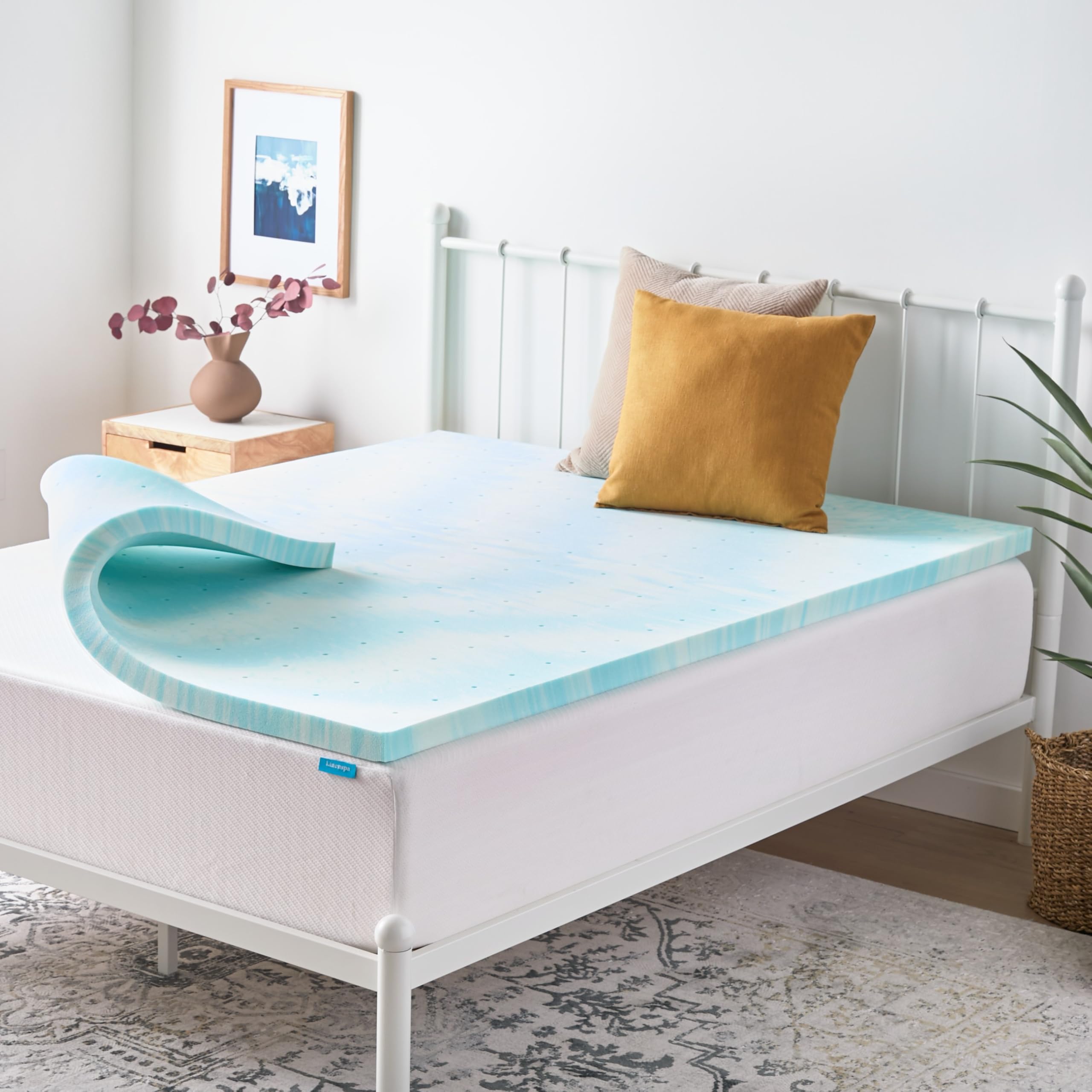 LINENSPA 2 Inch Gel Swirl Memory Foam Mattress Topper, Cooling Gel Infused, Pressure Relieving, CertiPUR Certified, Full Size, Blue