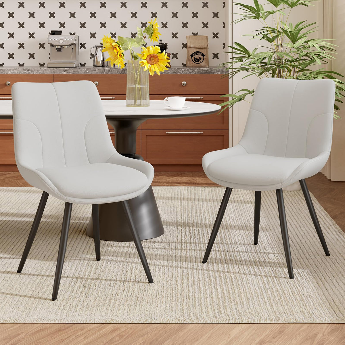 Daluvenix Upholstered Dining Chairs Set Of 2, Modern Faux Leather Dining Room Chairs With Thick Cushion And Metal Legs, Kitchen
