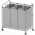 Simple Houseware Heavy-Duty 3-Bag Laundry Sorter Cart, Silver