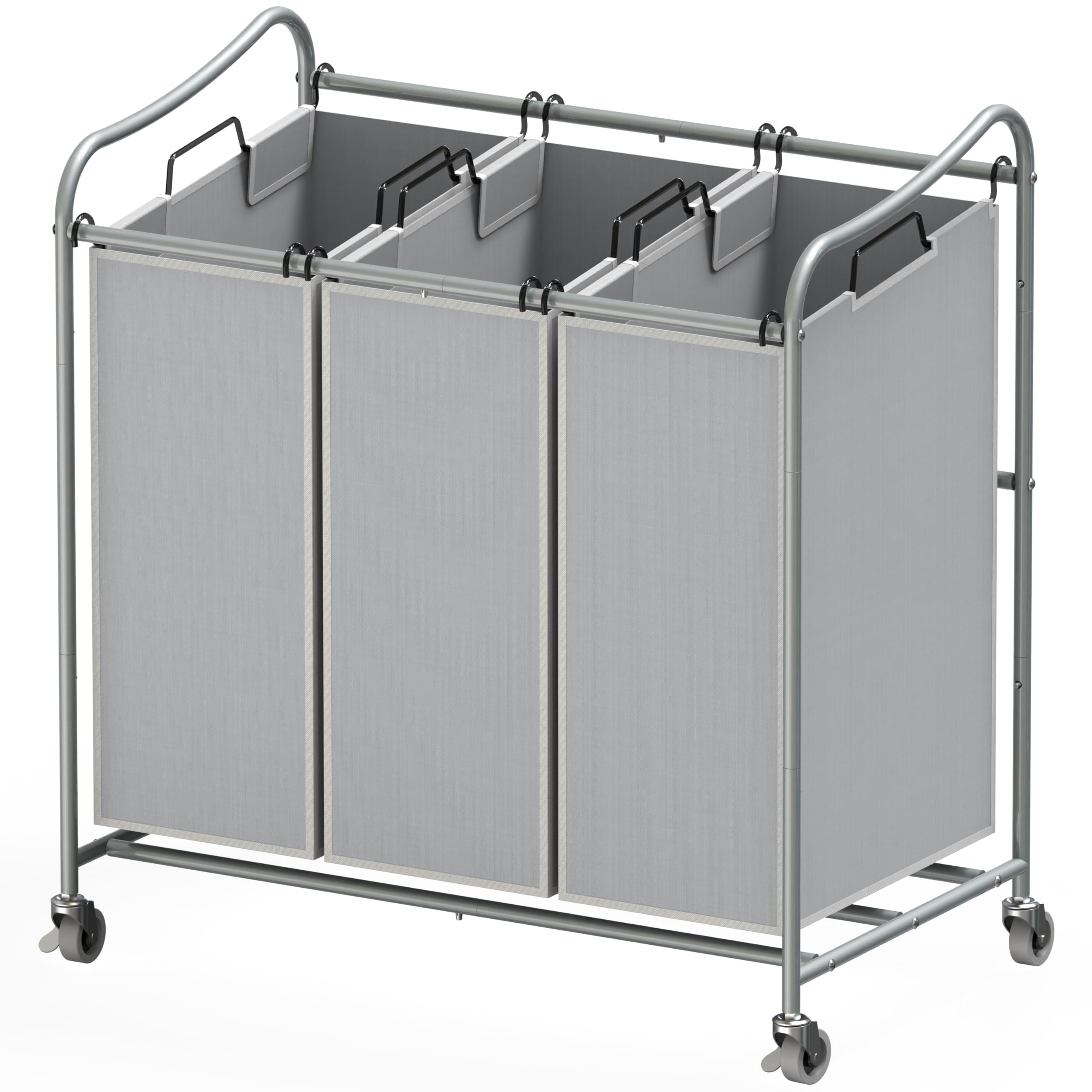 Simple Houseware Heavy-Duty 3-Bag Laundry Sorter Cart, Silver