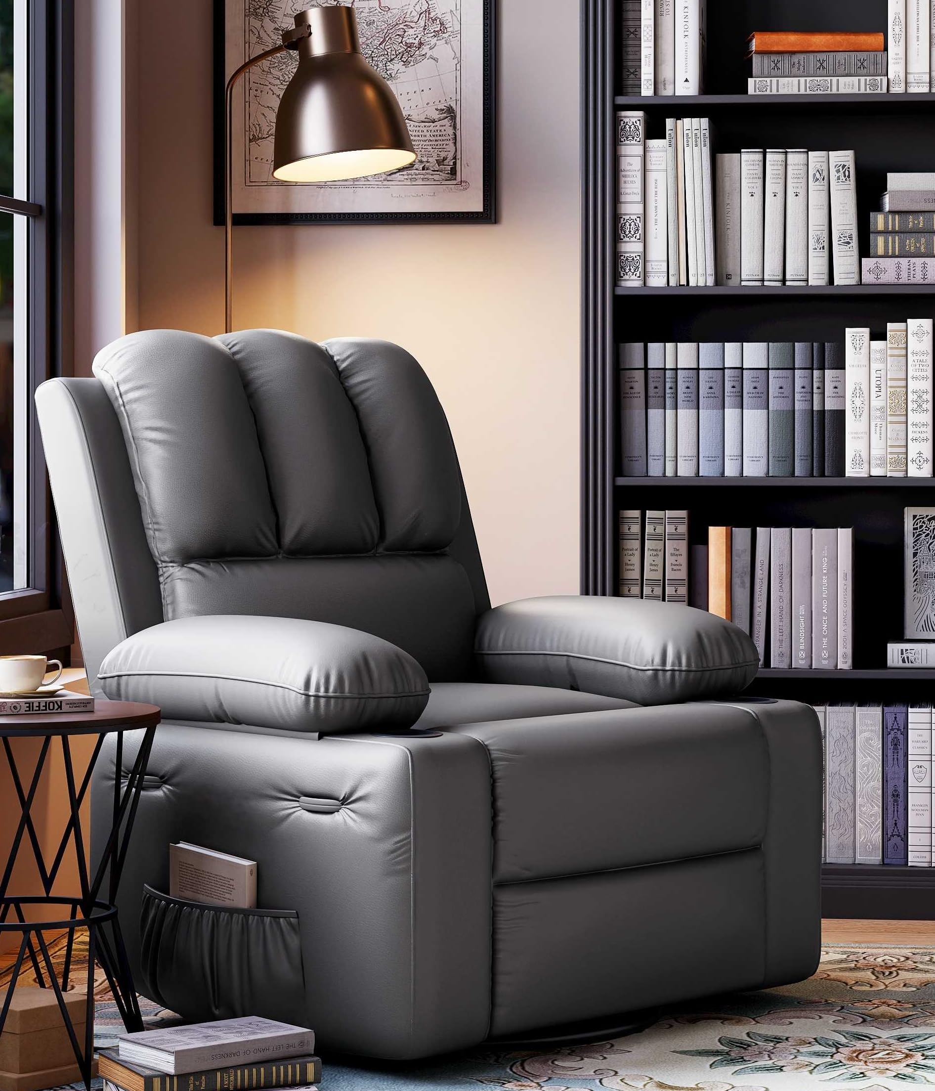 Oversized Recliner Chairs with Heat and Massage - 360 Swivel Lazy Recliner Chair for Adults- Manual Recliner Chair with Cup Hold