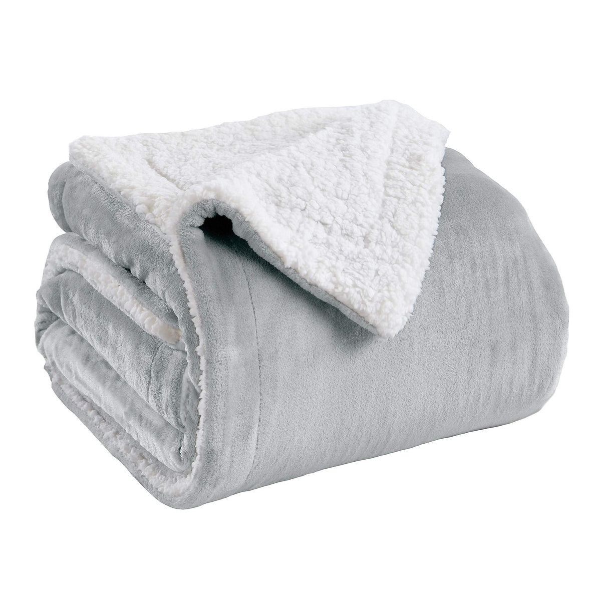 Great Bay Home Sherpa Fleece And Velvet Plush Twin Throw Blanket Glacier Grey | Thick Blanket For Fall And Winter | Cozy, Soft,