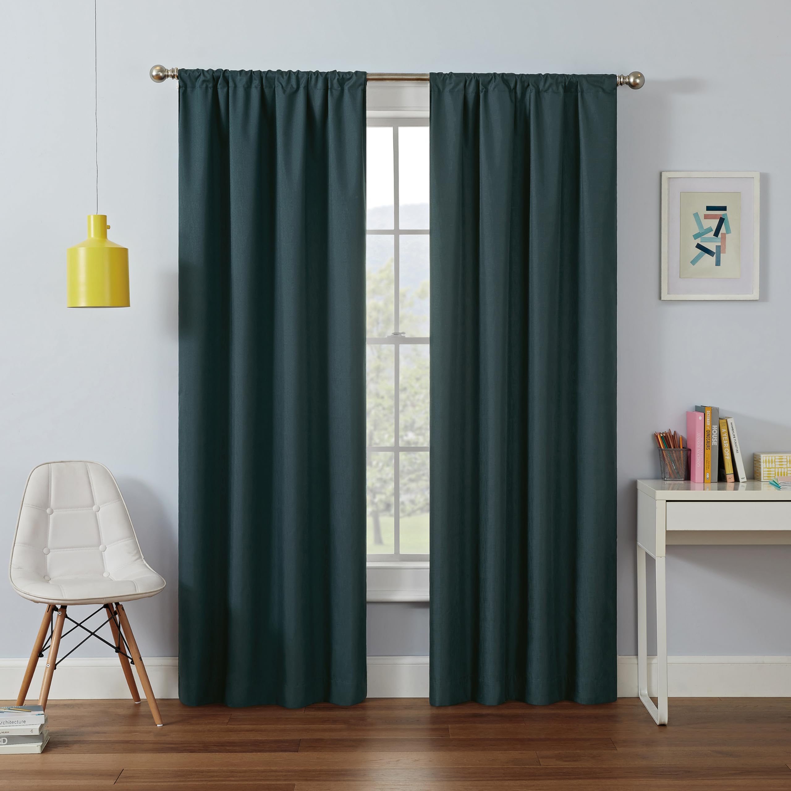 Eclipse Kendall Modern Blackout Thermal Rod Pocket Window Curtain, Insulating & Noise Reducing Curtains For Bedroom Or Living Ro
