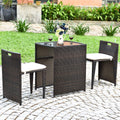 Tangkula 3 Piece Outdoor Rattan Dining Set, No Assembly Patio Bistro Set With Tempered Glass Table, Space Saving Patio Wicker Cushioned Chair Furniture Set For Courtyard, Balcony, Garden (Brown)