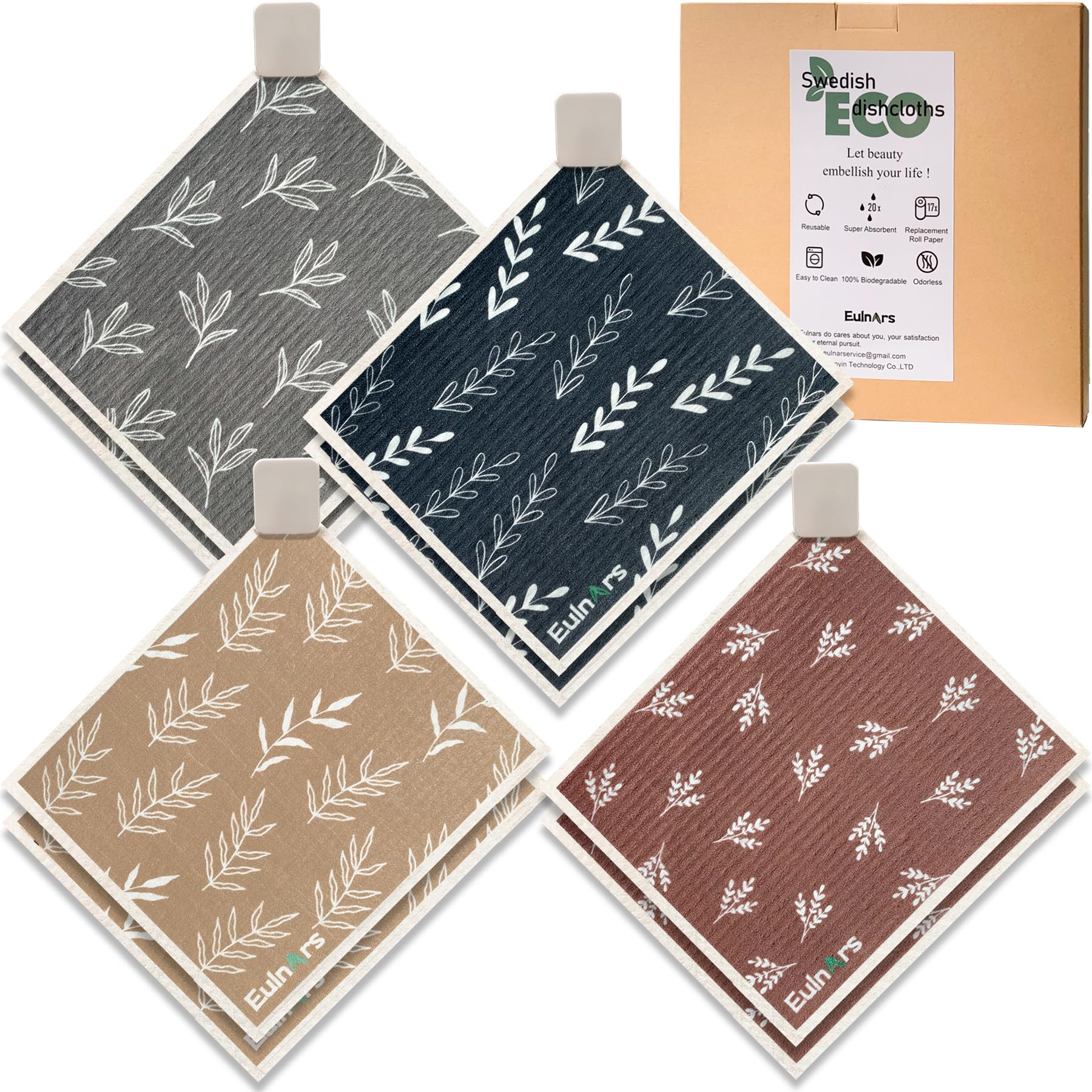 Eulnars Swedish Dishcloths, 8 Pack Reusable Paper Towels with Clips, Quick Drying Dish Towels, Super Absorbent Cellulose Sponge 