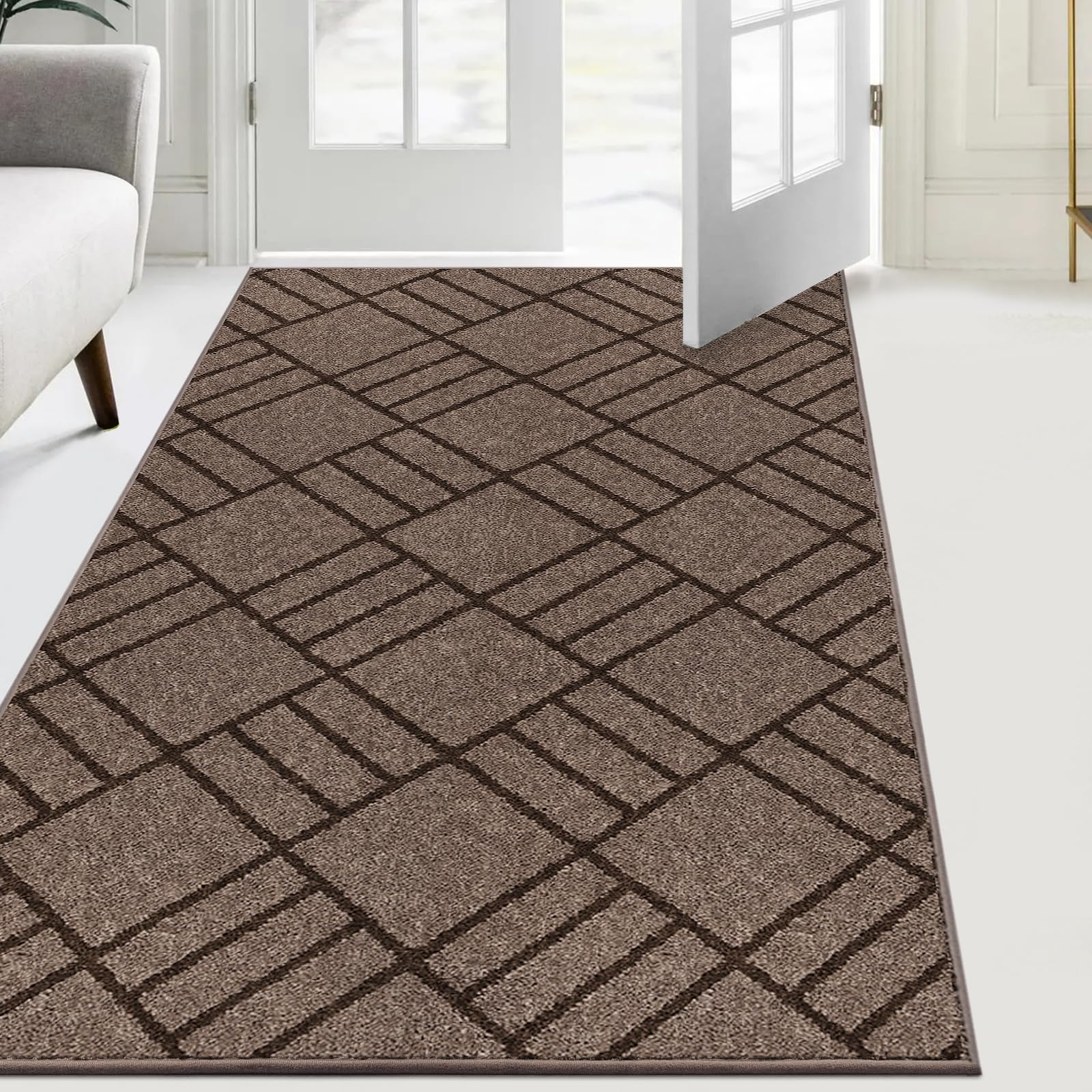 Domustex Non Slip Entryway Rug 34' X 60', Dirt Trapper Door Mat, Inside Washable Runner Rug For Kitchen, Bathroom, Bedroom, Fl