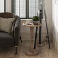 Cozayh Pedestal Small Drinking Table, Farmhouse Tray Top End Table, Distressed Finish, Wood Color