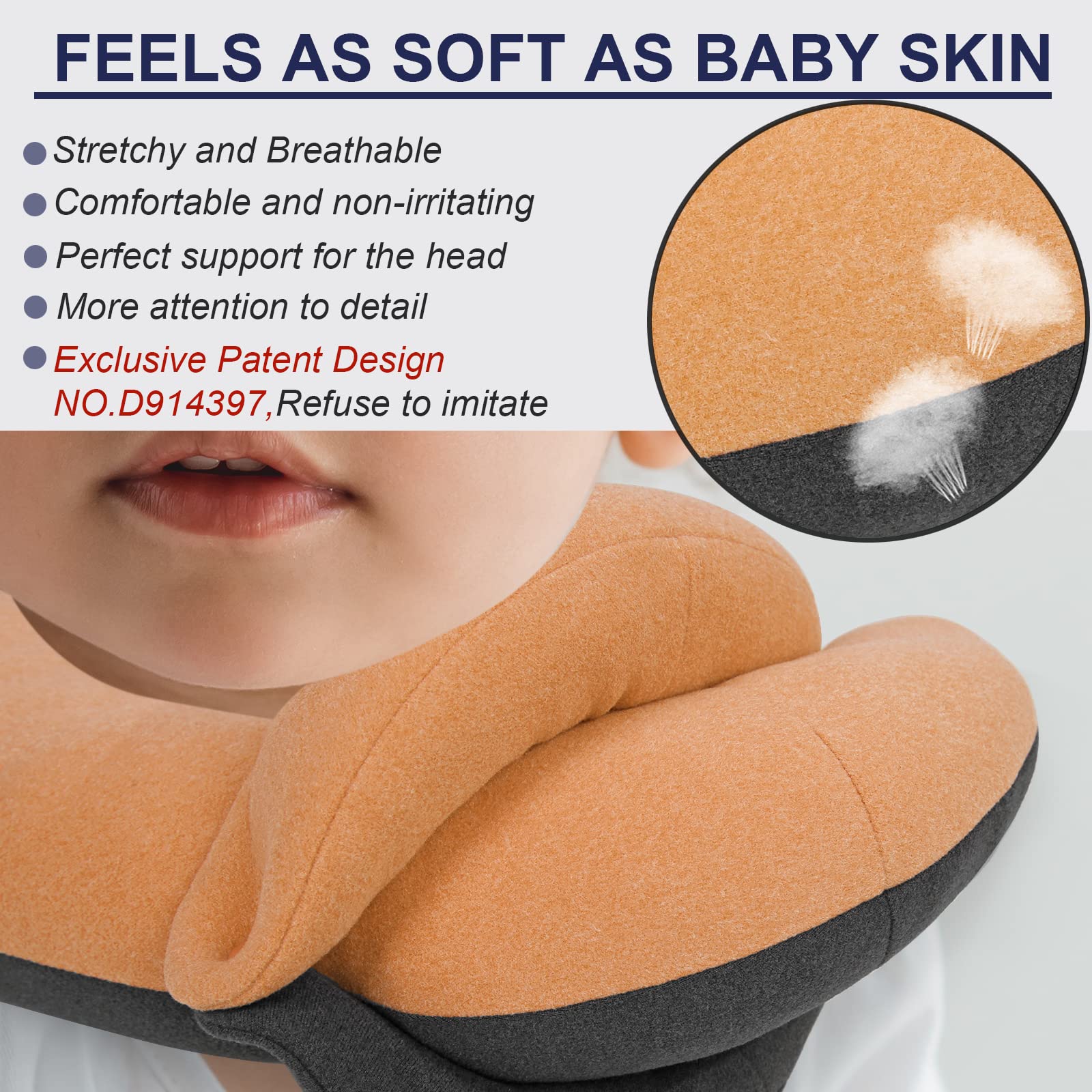 Buyue Kids Travel Pillows For Airplane, 360° Head Support Sleeping Essentials For Boys Long Flight, Skin-Friendly Soft Neck Pillow For Traveling In Car Seat, (Small, Orange Grey, 40-100 Lbs)