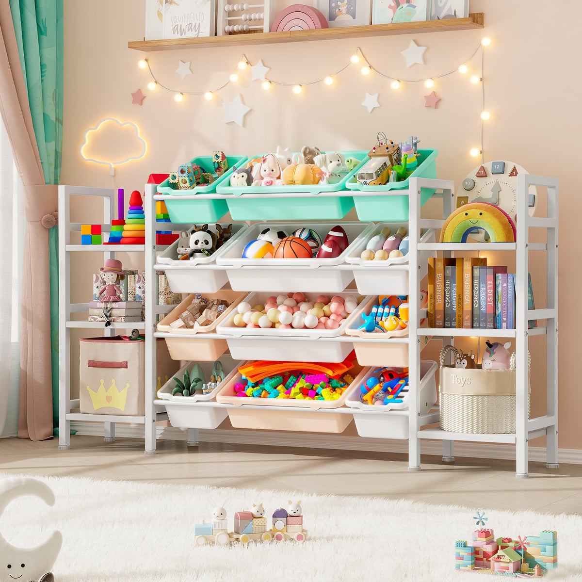 YVSRLXW Extra Large Toy Storage  Toy Storage Organizer, Kids Bookshelf and Toy Organizer, 3Tier Nursery Bookshelf with 12 Bins