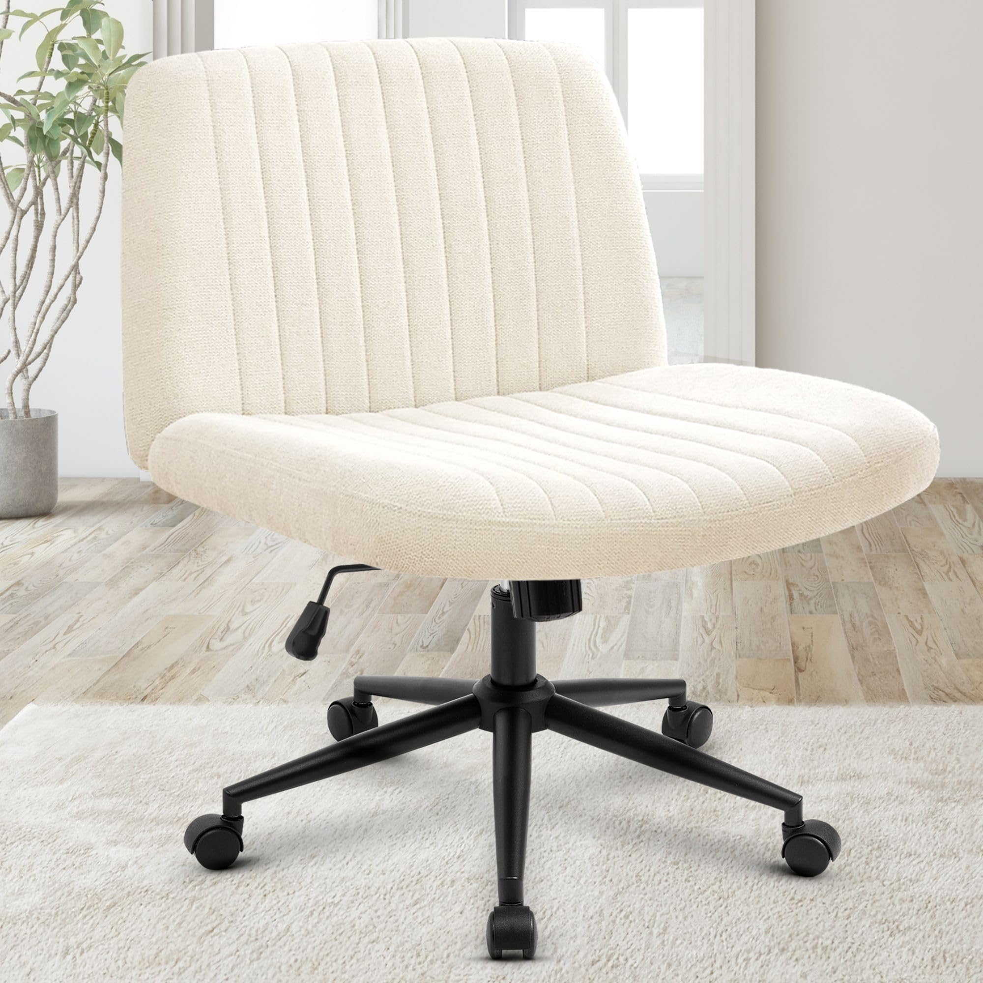 Orange Factory Criss Cross Chair Wheels Wide Cross Legged Office Desk Vanity Dual Base Comfy Fabric Armless Adjustable Swivel fo